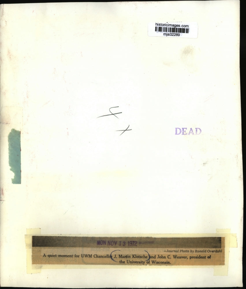 1972 Press Photo Chancellor J.Martin Klotsche & Pres.John Weaver of Univ. of Wis