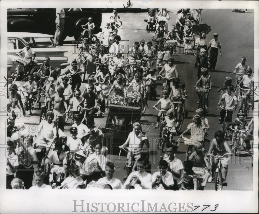1961 Press Photo Children Bicycle in Mayville Parade - mja36456- Historic Images