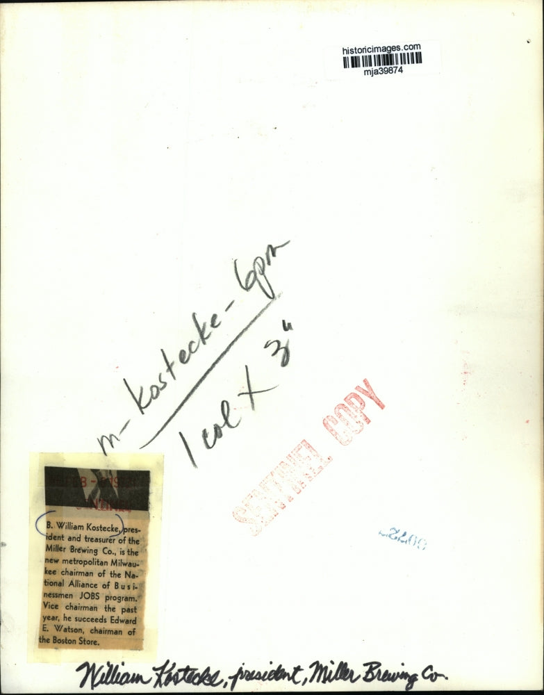 1972 Press Photo William Kostecke, President, Miller Brewing Company - mja39874