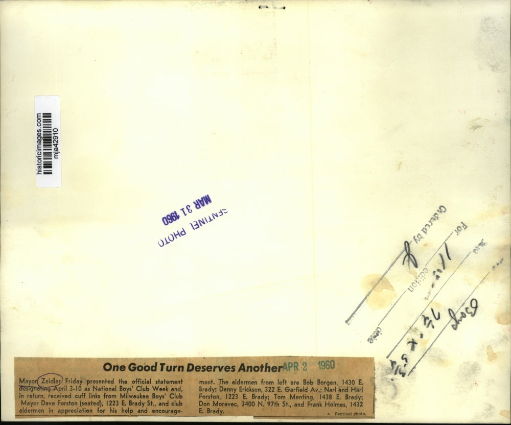 1960 Press Photo Mayor Zeidler of Milwaukee Designates National Boys' Club Week