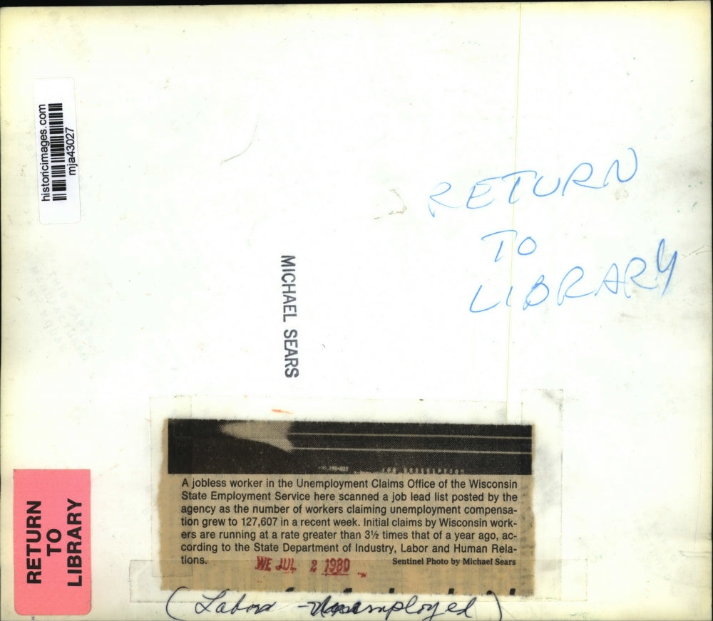 1980 Press Photo Unemployment Claims Office, Wisconsin State Employment Service