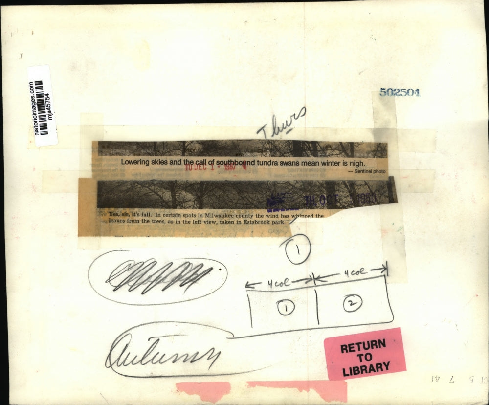 1967 Press Photo Bare Trees In Autumn In Estabrook Park In Milwaukee County