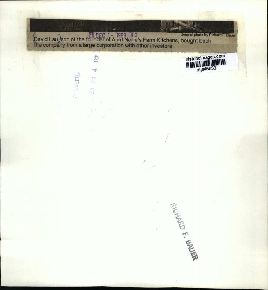 1989 Press Photo David Lau, son of the founder of Aunt Nellie's Farm Kitchens