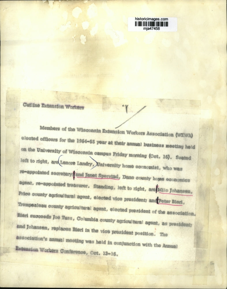 1964 Press Photo Elected Officers to Wisconsin extension Worker's Association