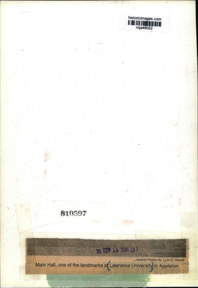 1981 Press Photo Lawrence University Main Hall - mja48022