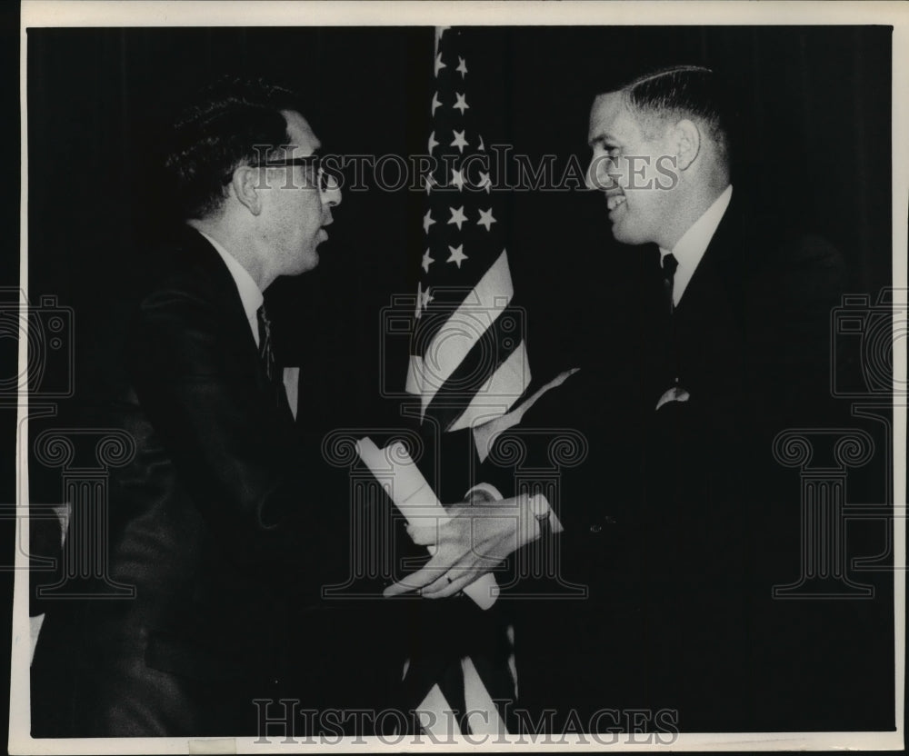 1966 Press Photo John Olson Congratulating Louis Ceci on Attorney General Win- Historic Images