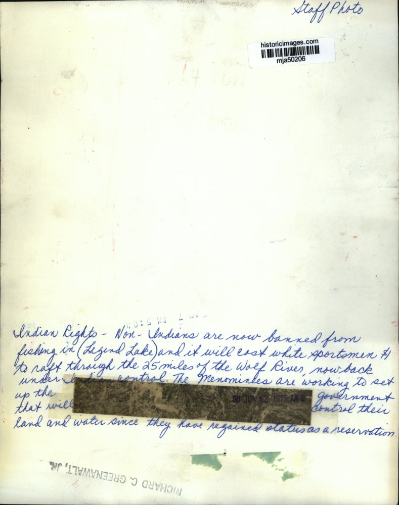 1975 Press Photo Non-Indians Are Now Banned From Fishing In Legend Lake