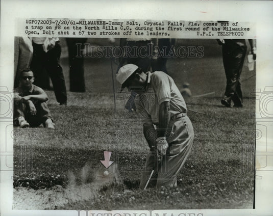 1961 Press Photo Tommy Bolt in Trap, Eighth Hole, at North Hills, Milwaukee Open- Historic Images