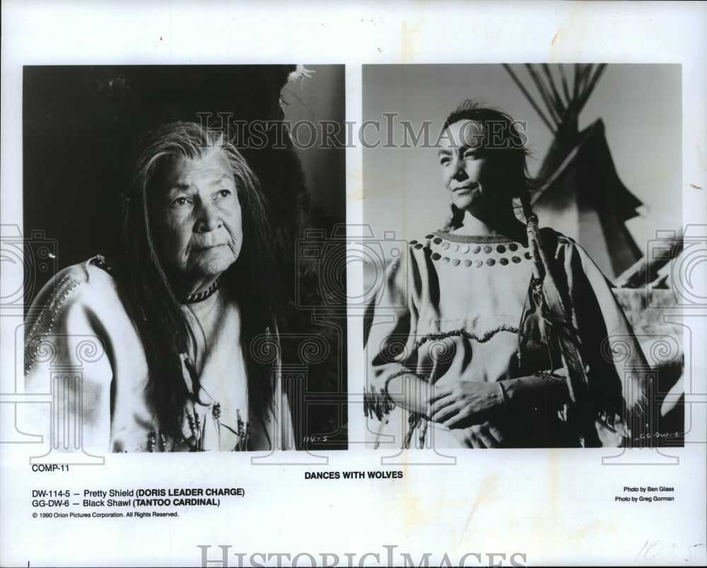 1990 Press Photo Doris Leader Charge &amp; Tantoo Cardinal of &quot;Dances With Wolves&quot;- Historic Images