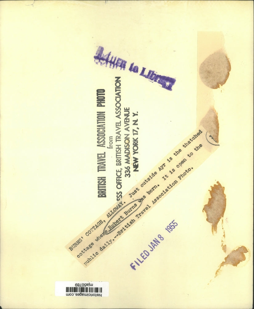 1955 Press Photo Thatched cottage in Alloway where Robert Burns was born