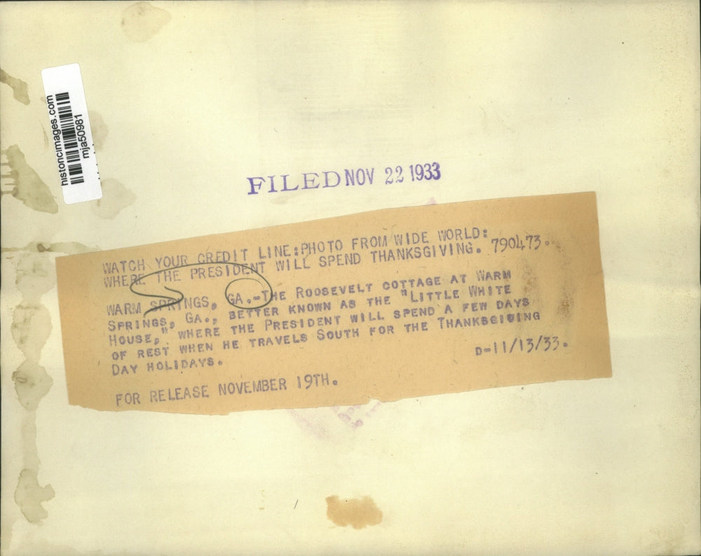 1933 Press Photo Roosevelt's cottage, "Little White House", in Warm Springs, Ga