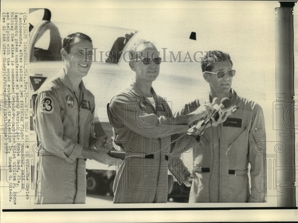 1973 Press Photo Skylab 3 Astronauts Press Conference, Cape Canaveral, Florida