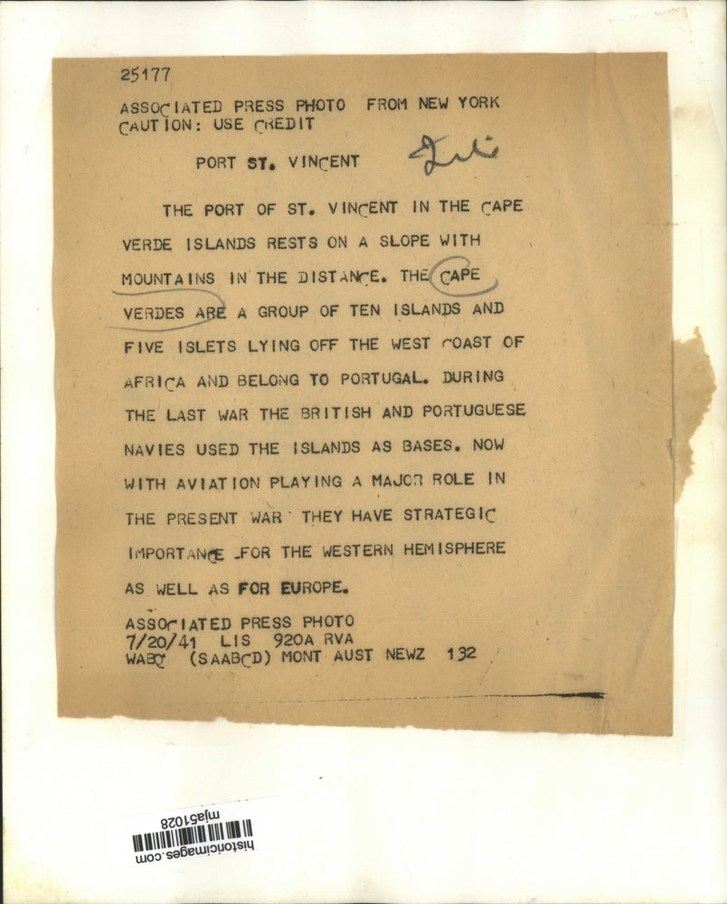 1941 Press Photo Port of St. Vincent in the Cape Verde Islands - mja51028