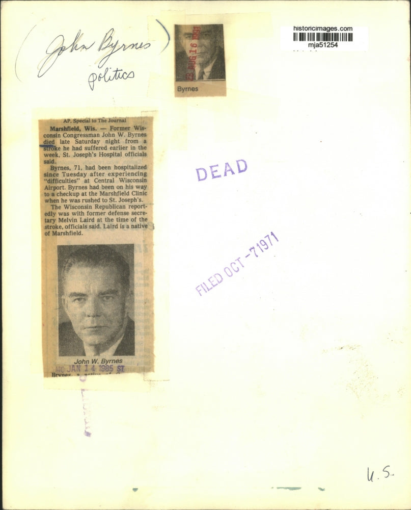 1971 Press Photo Marshfield, Wisc.-Former Wisconsin Congressman John W. Byrnes