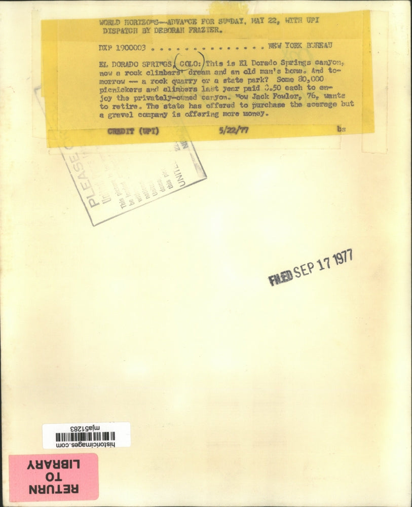 1977 Press Photo El Dorado Springs canyon in Colorado is a rock climber's dream