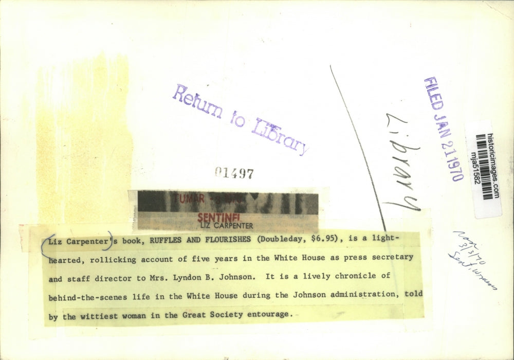 1970 Press Photo Liz Carpenter, former press secretary to Mrs. Lyndon B. Johnson