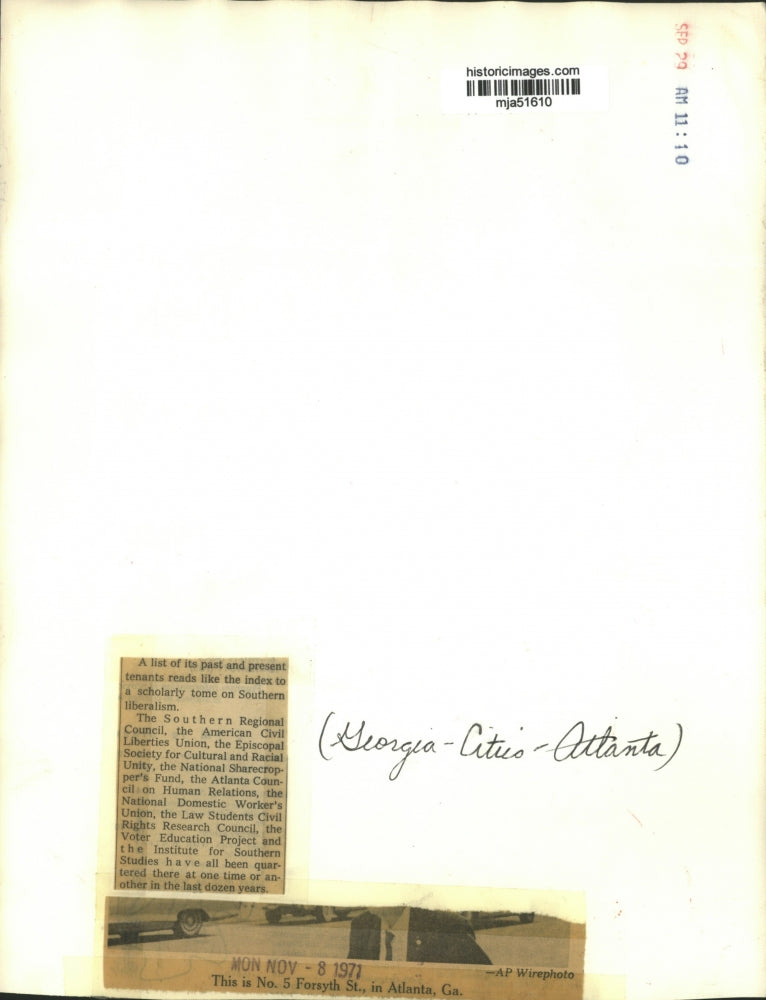 1971 Press Photo Exterior of No 5 Forsyth Street, Atlanta, Georgia - mja51610