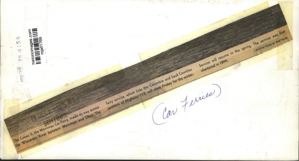 1975 Press Photo The Colsac II, the Merrimac Car Ferry, crosses Wisconsin River