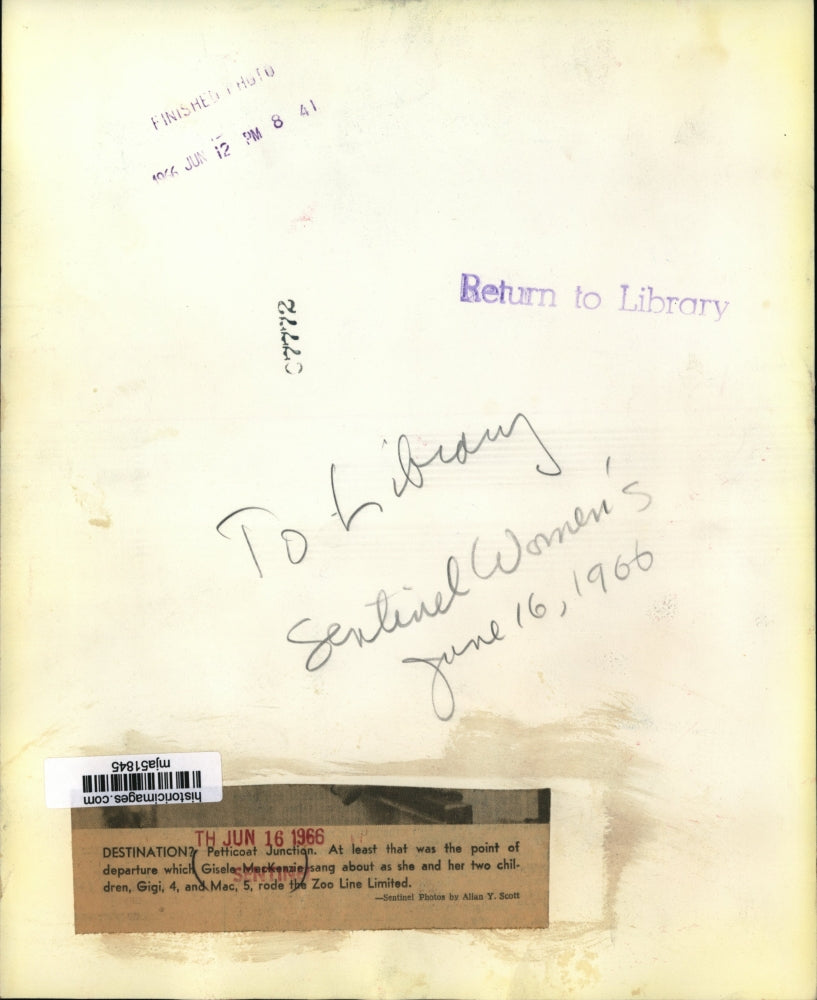 1966 Press Photo Gisela MacKenzie and her children ride to Petticoat Junction