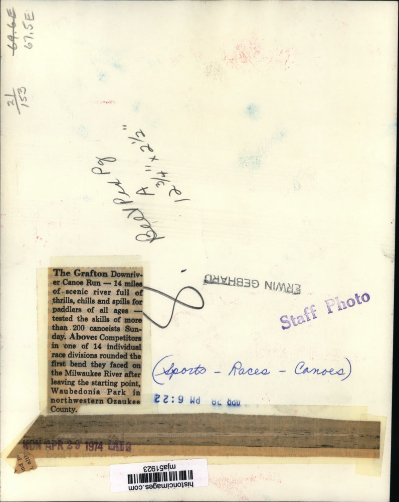 1974 Press Photo More than 200 canoeists competed Sunday in Drownriver Canoe Run