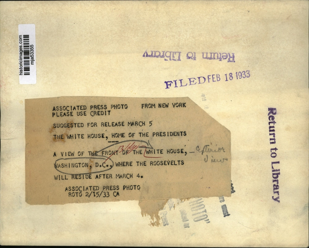 1933 Press Photo The Front of the White House - mja53355