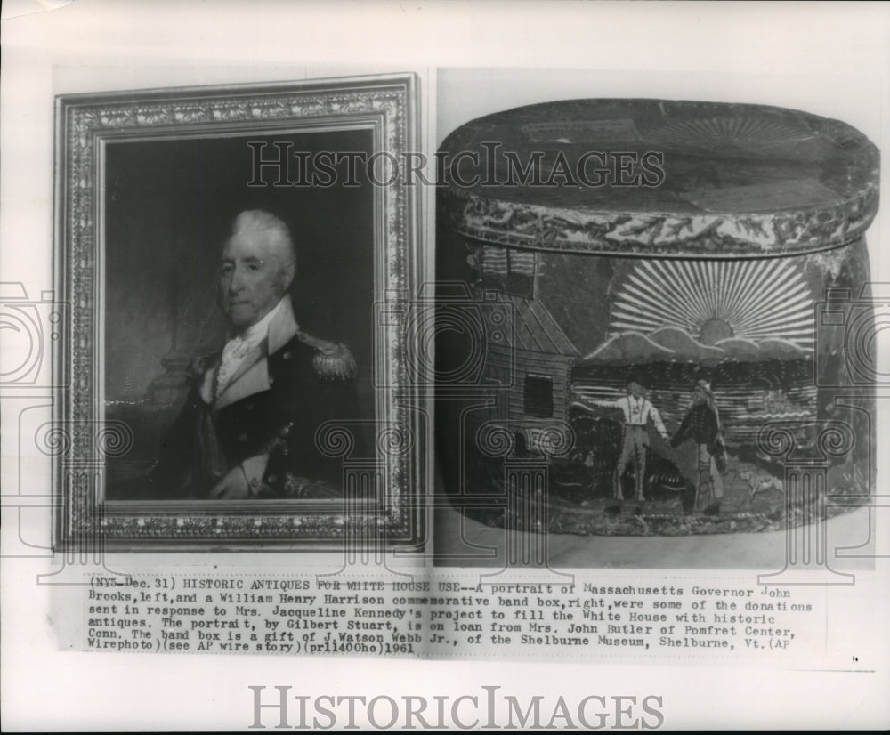 1961 Press Photo Antique Portrait And Band Box To Be Loaned To White House - Historic Images