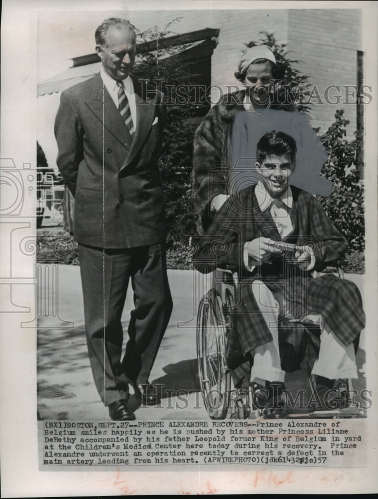 1957 Press Photo Prince Alexandre in Wheelchair with Belgian Royal Family- Historic Images