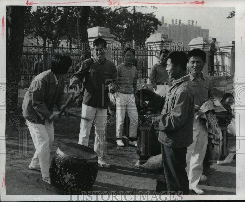 1975 Press Photo Musicians Playing at a Track Meet, Harbin, China- Historic Images