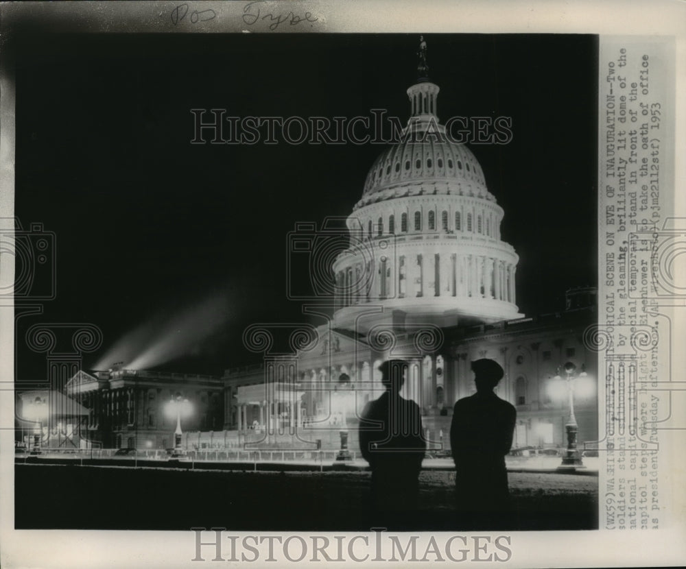 1953 Press Photo Soldiers at The Capitol Building, Exterior, at Night- Historic Images