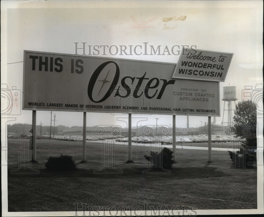 1966 Press Photo John Oster Manufacturing Company&#39;s Billboard for Wisconsin- Historic Images