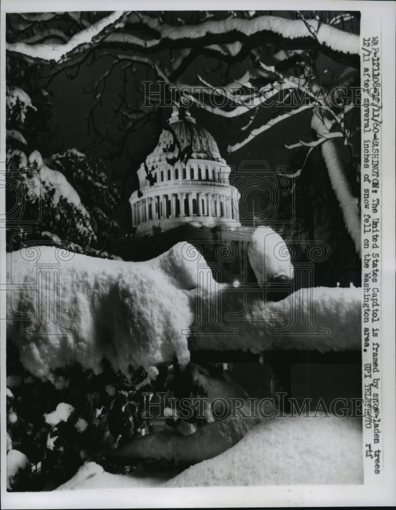 1960 Press Photo Washington D.C. Capitol in Winter- Historic Images