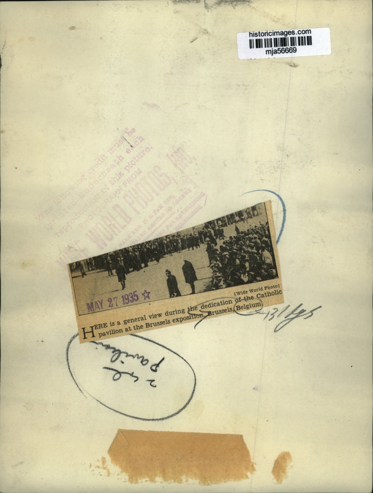 1935 Press Photo Dedication of the Catholic Pavilion at the Brussels Exposition