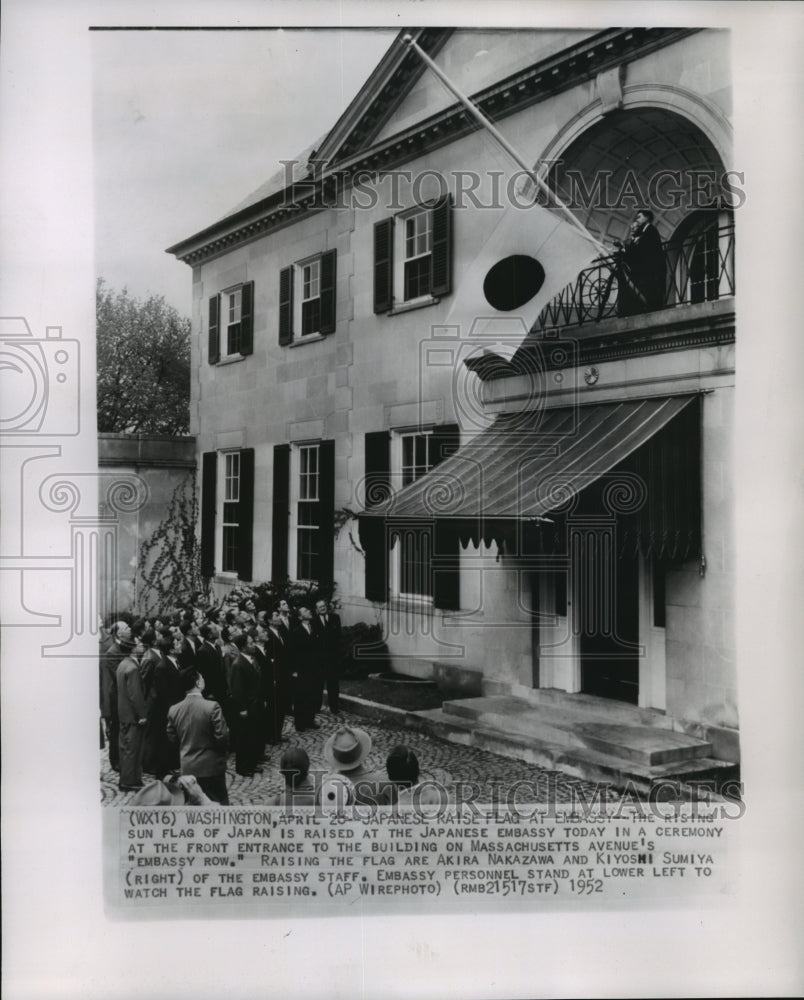 1952 Press Photo Raising of Japanese flag at the Japanese Embassy in Wash. DC- Historic Images