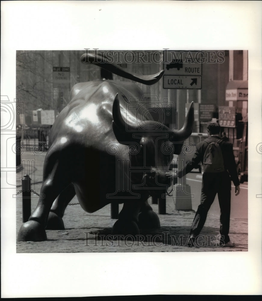 1994 Press Photo Bronze Bull Sculpture in New York City&#39;s Financial District- Historic Images