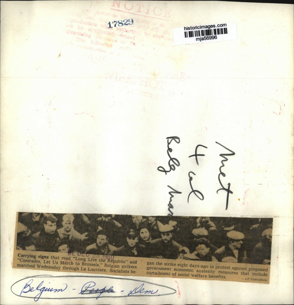 1960 Press Photo Socialist Striker in La Louviere, Belgium - mja56996