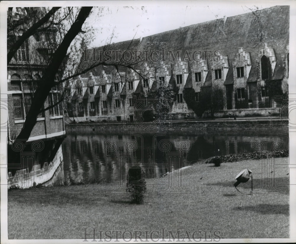 1955 Press Photo Historic Butchery and Meat Market, Ghent, Belgium - mja57205