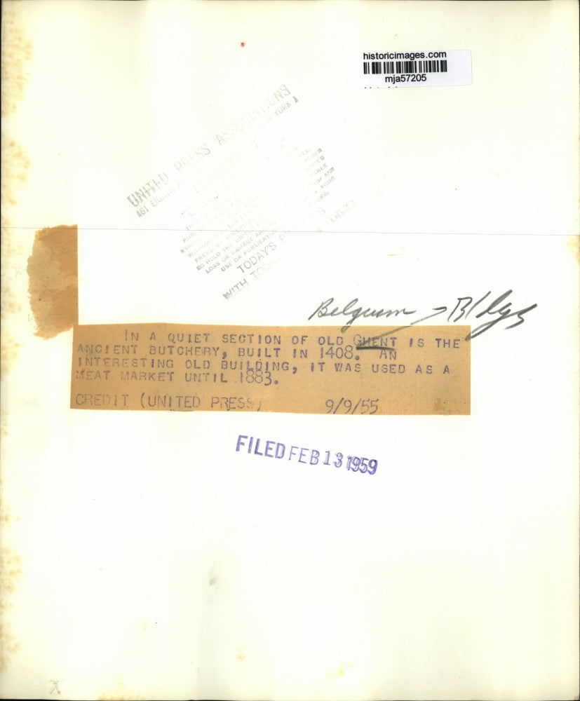 1955 Press Photo Historic Butchery and Meat Market, Ghent, Belgium - mja57205