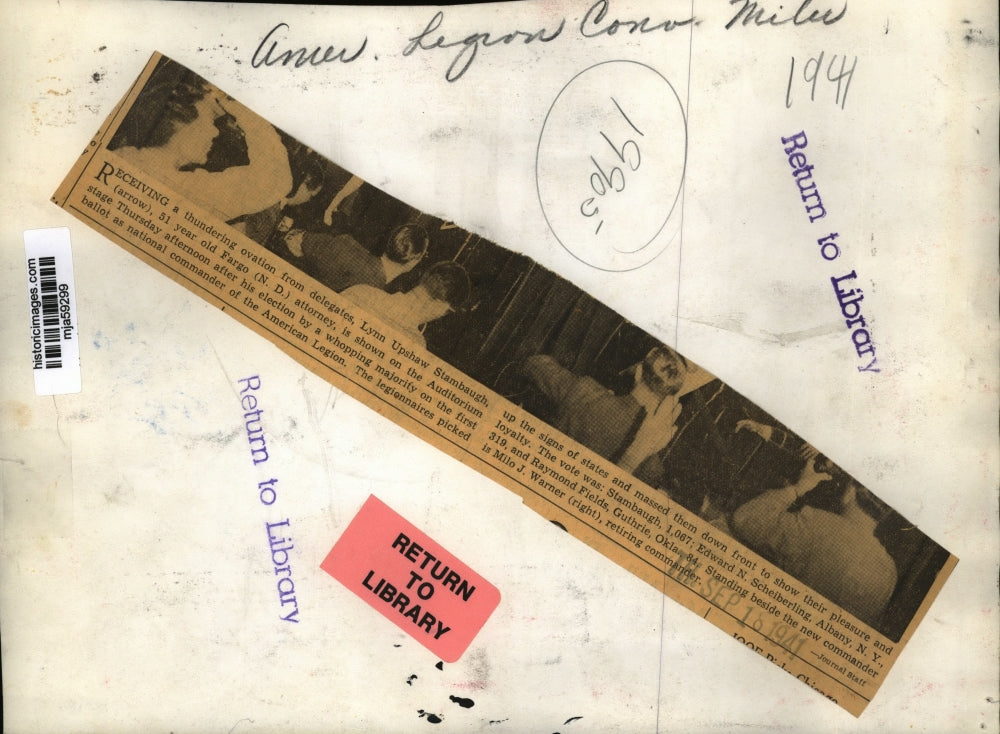 1941 Press Photo Lynn Upshaw Stambaugh Wins National Commander American Legion