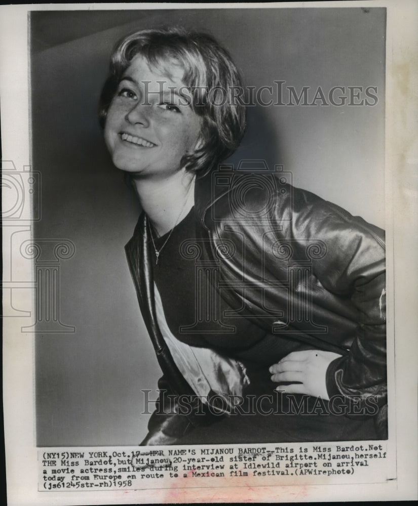 1958 Press Photo Mijanou Bardot -sister of Brigette Bardot-Hollywood, Calf.- Historic Images