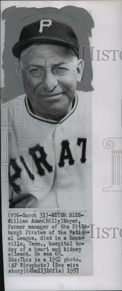 1957 Press Photo William Andy (Billy) Meyer, Major League Manager of the Year- Historic Images