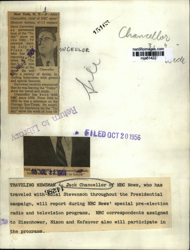 1956 Press Photo Newsman John Chancellor of NBC News - mja61422