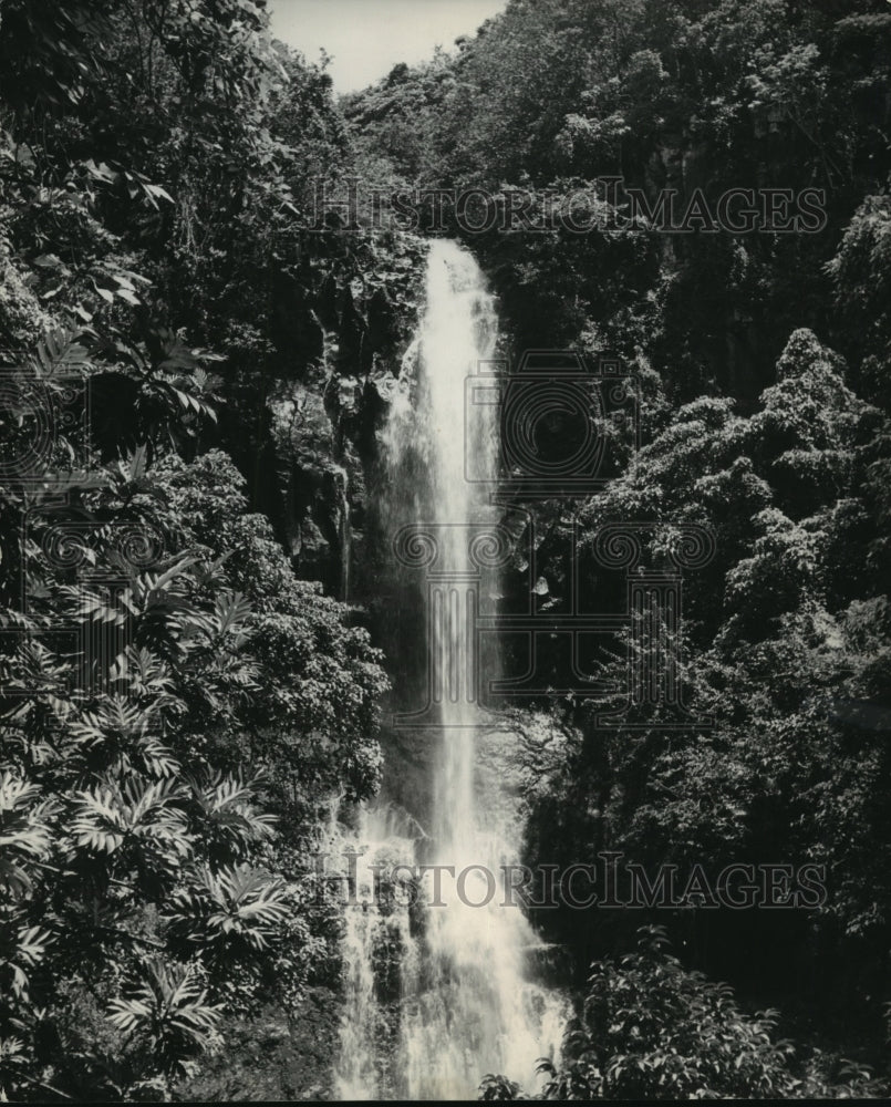 1950 Press Photo Waterfall fed by Volcano Haleakala on Maui, Hawaii- Historic Images