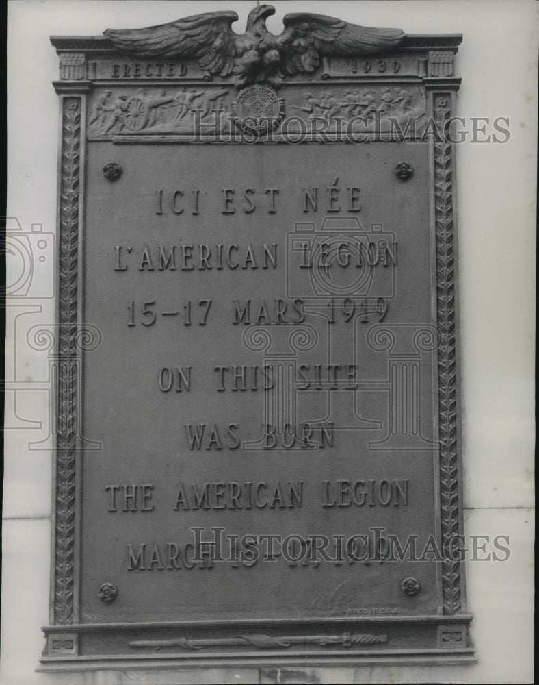 1950 Press Photo Tablet In Paris Marks Where American Legion Was Founded- Historic Images