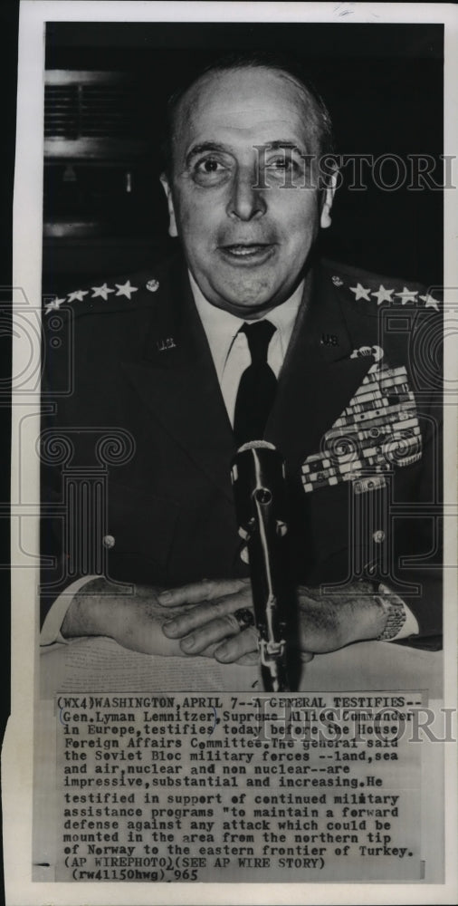 1965 Press Photo Gen. Lyman Lemnitzer, Supreme Allied Commander in Europe, 1965- Historic Images