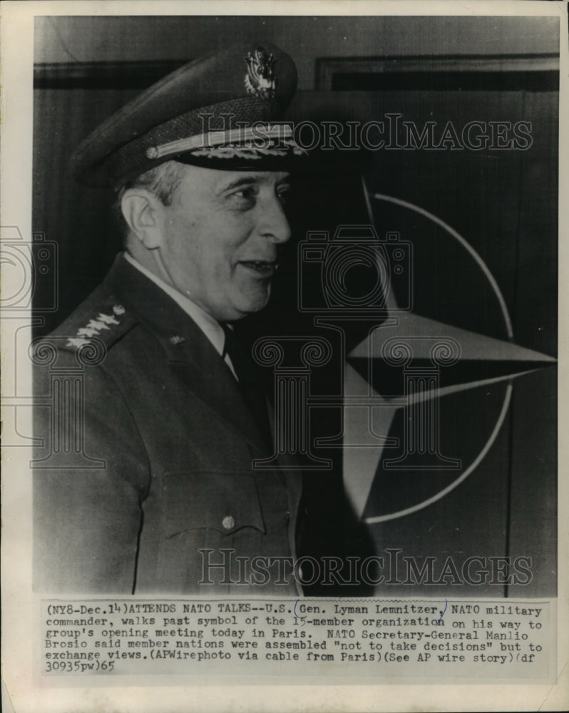 1965 Press Photo Den. Lyman Lemnitzer, NATO military commander - mja63952- Historic Images