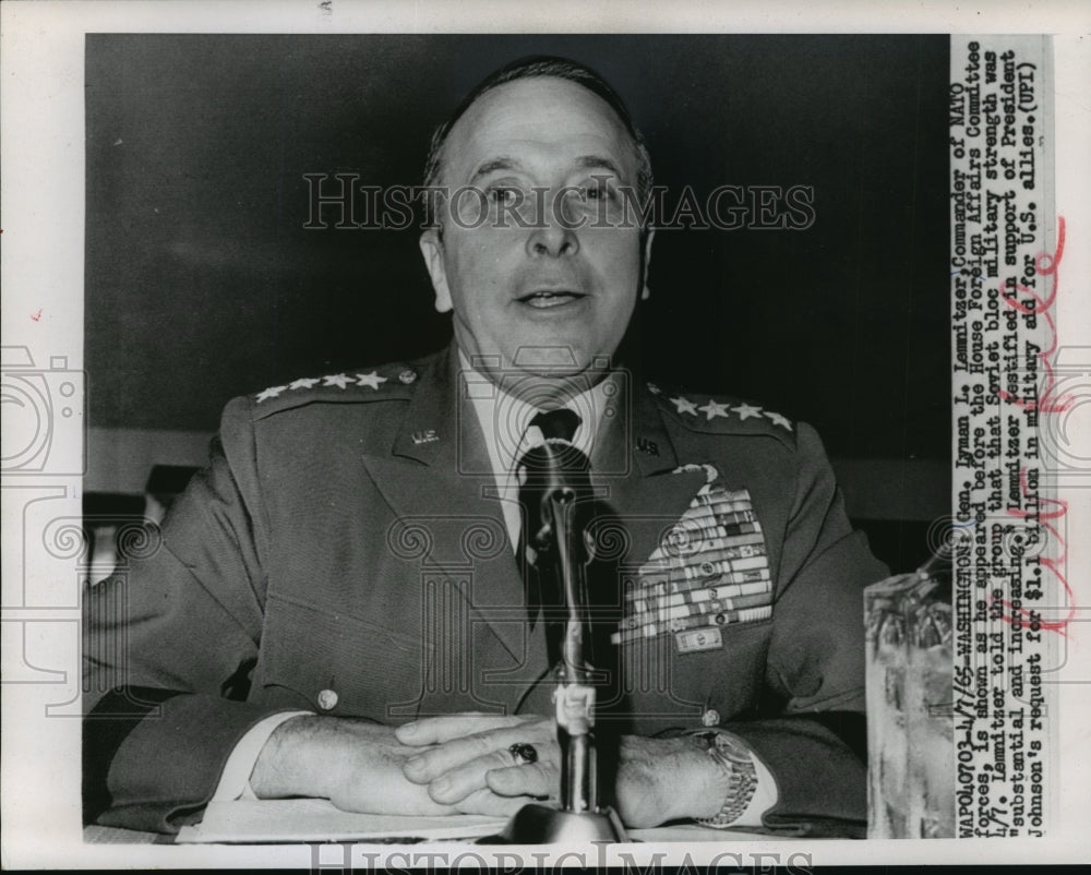 1965 Press Photo General Lyman Lemnitzer, NATO Supreme Commander, Giving Speech- Historic Images