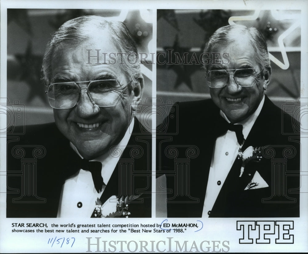 1987 Press Photo Ed McMahon hosts Star Search for the &quot;Best New Stars of 1988&quot;- Historic Images