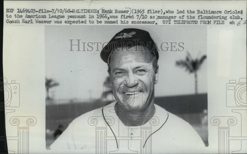 1968 Press Photo Baltimore Orioles Hank Bauer Fired As Manager- Historic Images