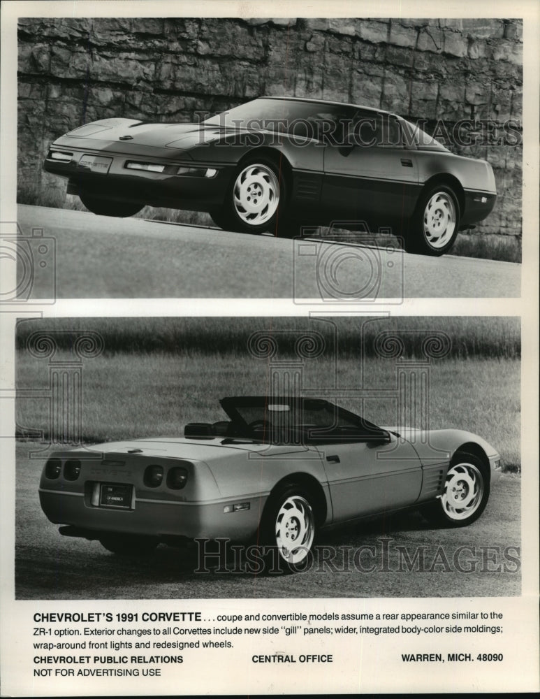 1991 Press Photo 1991 Model Year Chevrolet Corvette Coupe and Convertible- Historic Images