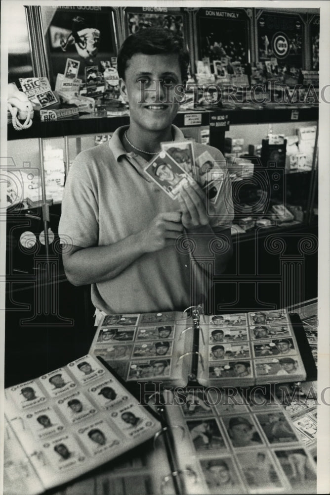 1988 Press Photo Jeffery Lemieux Holding Baseball Cards - mja66945- Historic Images